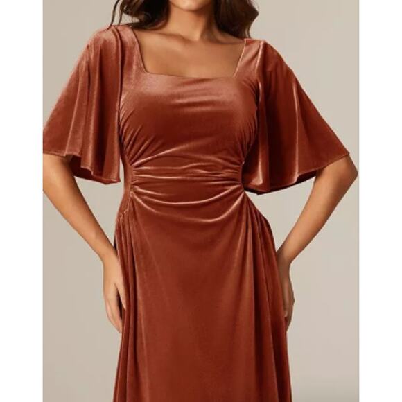 AW BRIDAL 16 1X plus burnt orange Eleanora velvet wedding party maxi dress b22 - Picture 1 of 9